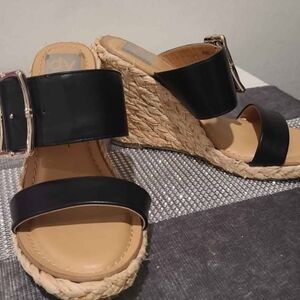 DV by Dolce Vita Black and Tan Wedge Sandals 7.5